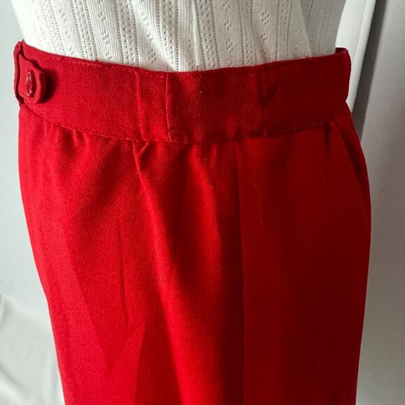 Vintage Midi Skirt Size 12 Red Solid Minimal Secretary Retro High Rise 70s 80s - Picture 9 of 15
